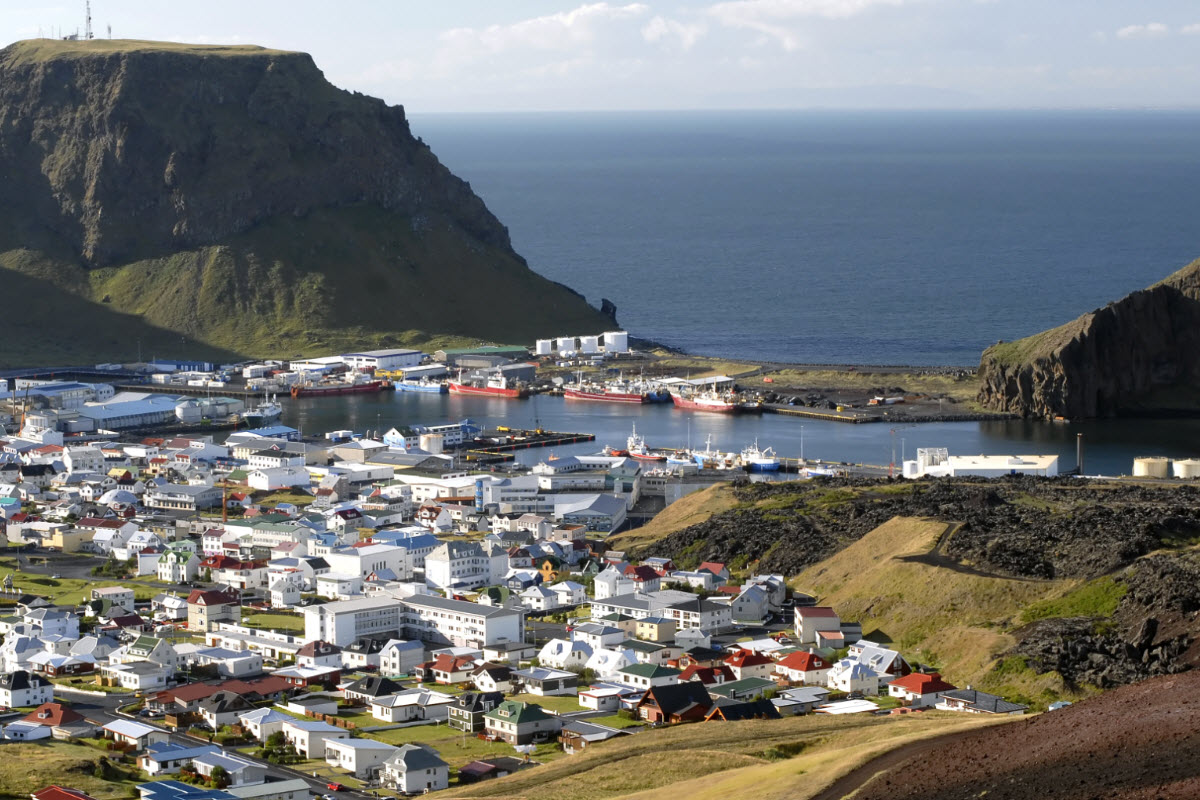 The view over the town in Vestmannaeyjar island