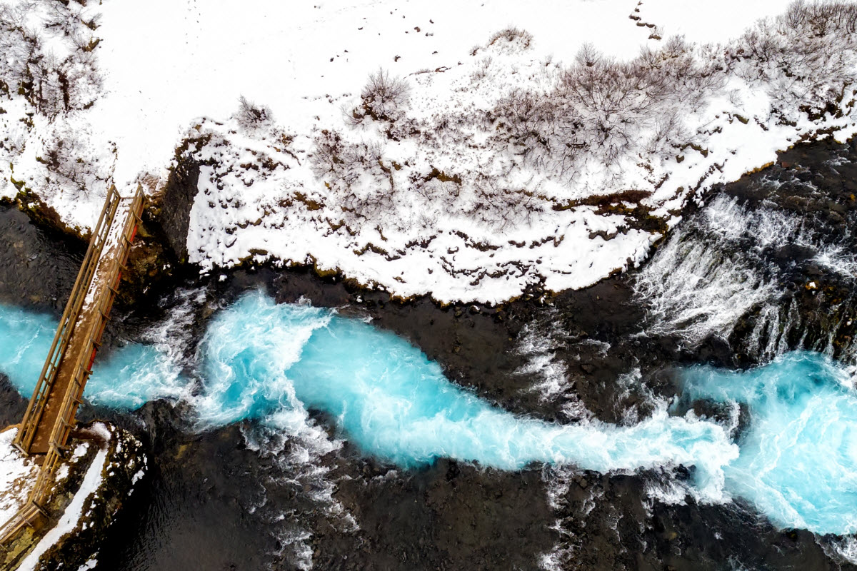 Bruarfoss waterfall seen from air