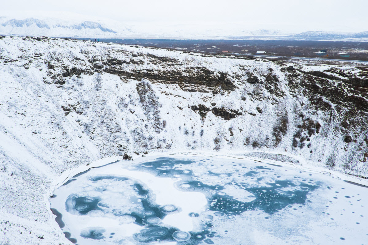 Kerid crater lake frozen