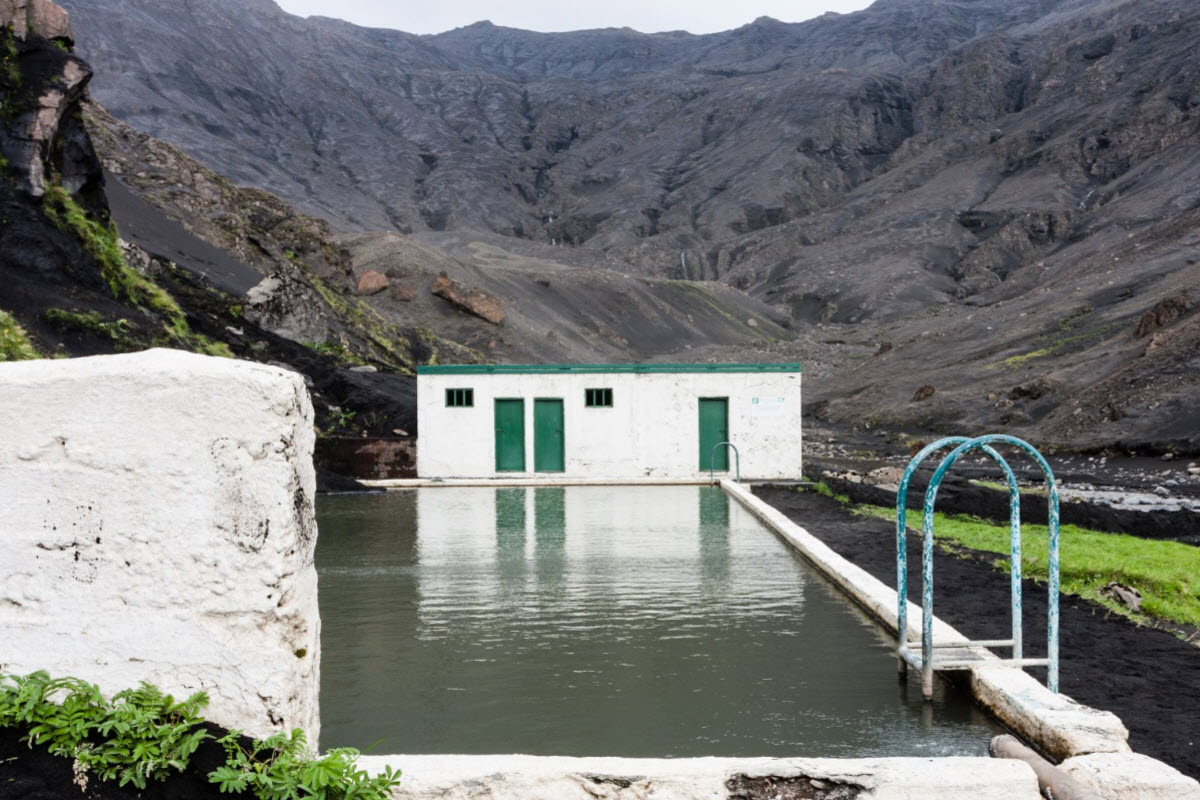 Seljavallalaug is a natural pool located close to Eyjafjallajökull volcano 