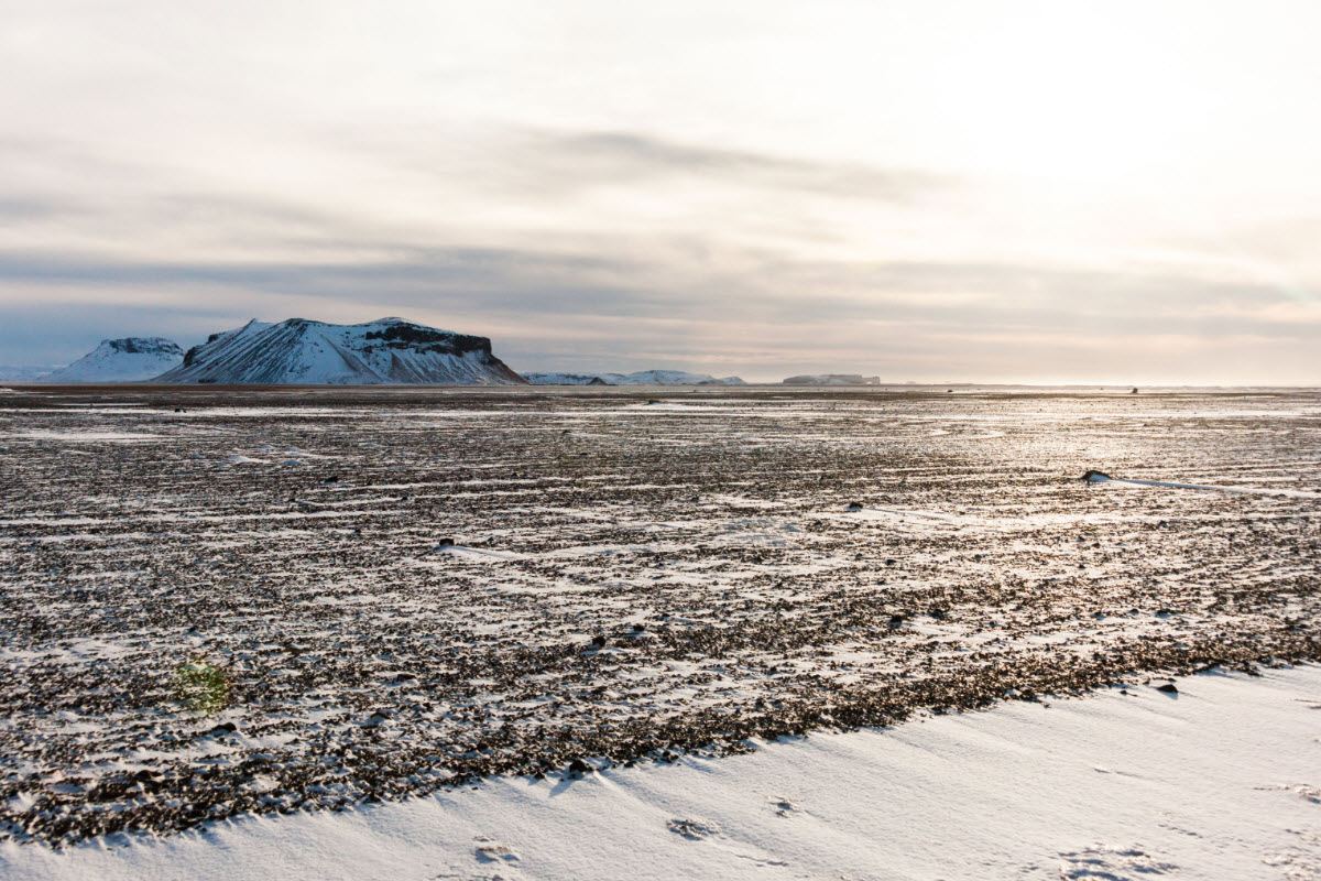 Solheimasandur black lava field during winter in Iceland