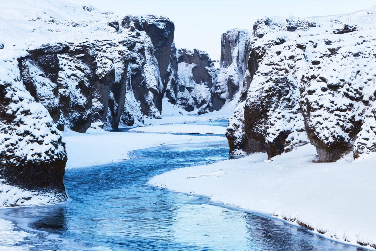 Fjadrargljufur Canyon during winter in Iceland