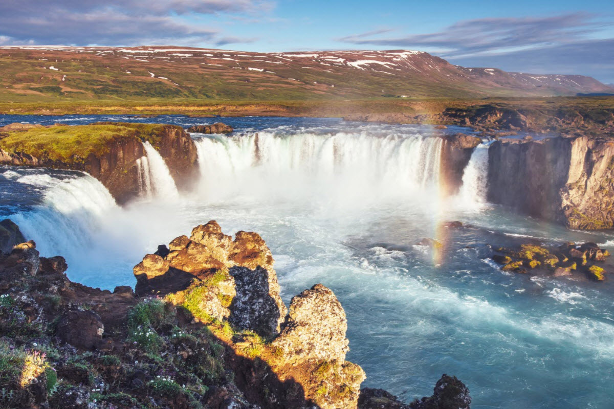 Godafoss waterfall during summer in Iceland