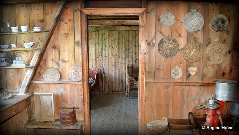 Wooden interior of a turf house