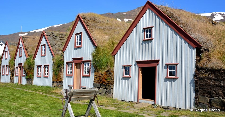 Turf houses with white walls