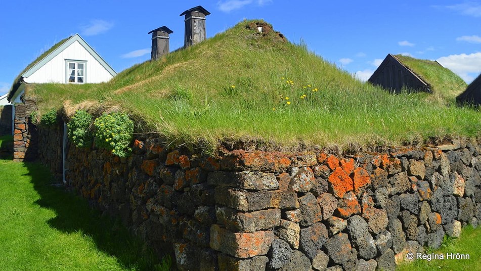 Turf house and walls made of old lava