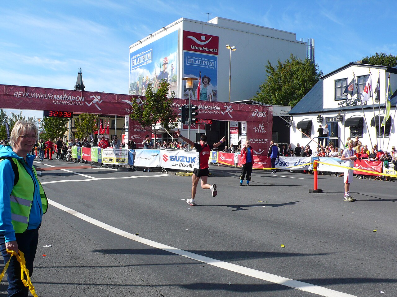 Finish line at the Reykjavik Marathon in central Reykjavik